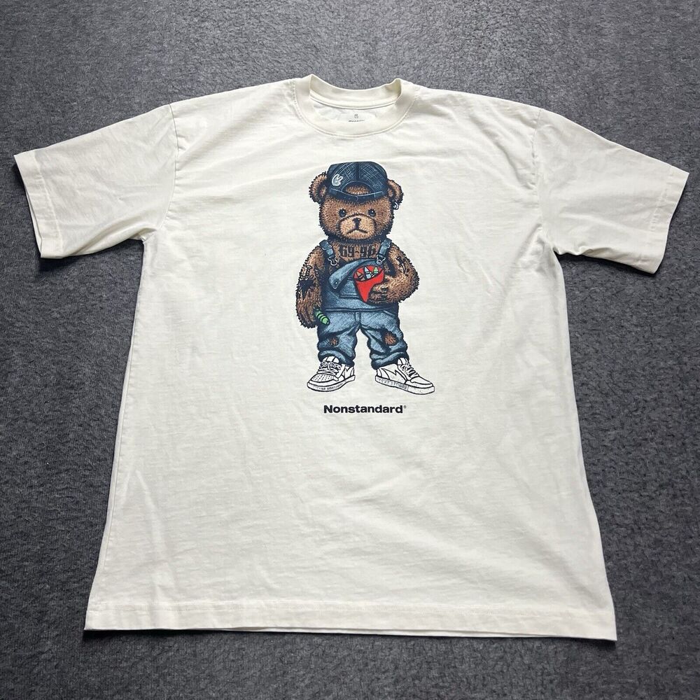 Mattelsa "Eat More Art" Bear Nonstandard T-Shirt Adult Small Cream Cotton